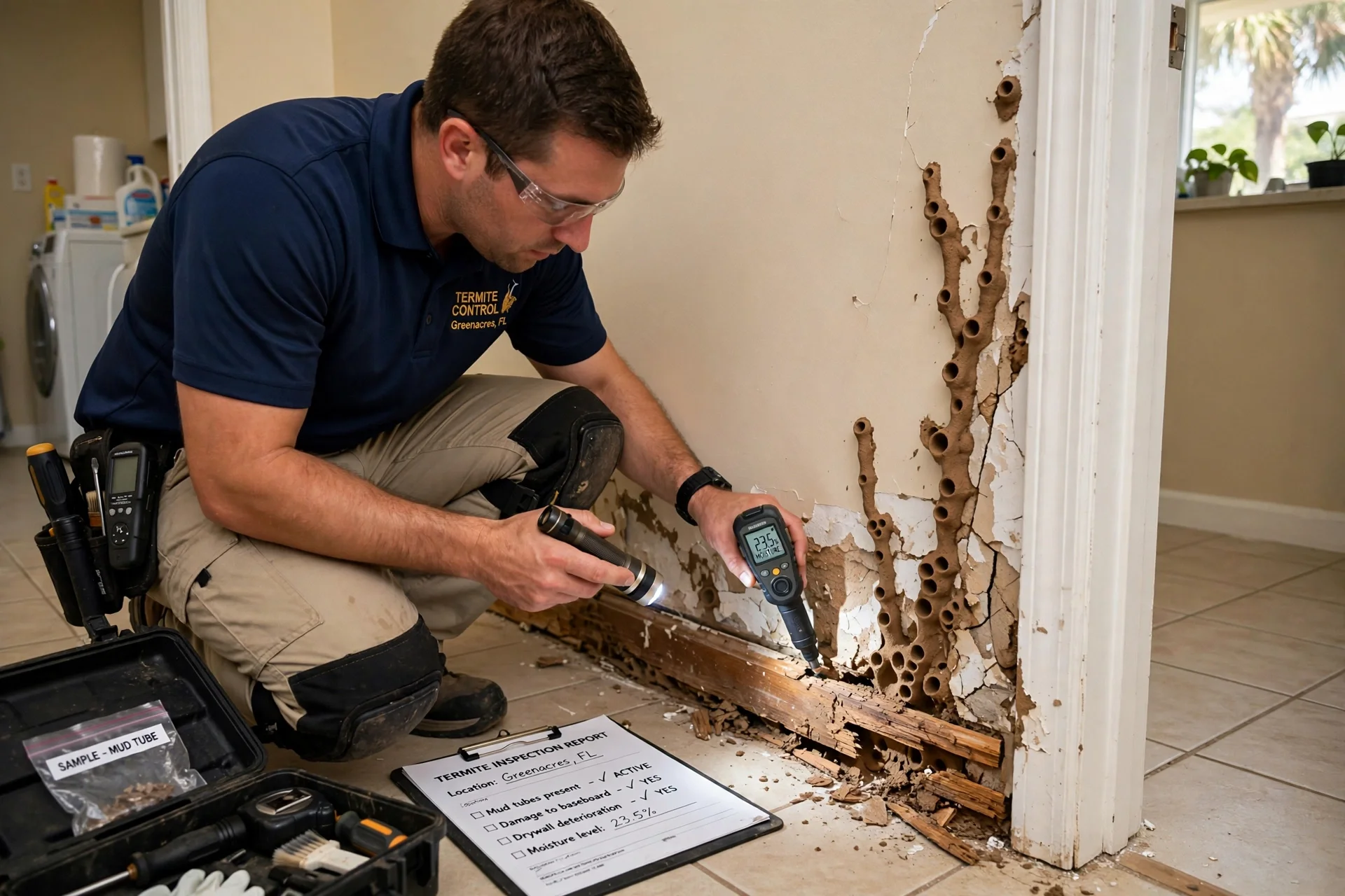 Pest control technician helping protect a Greenacres property from termites